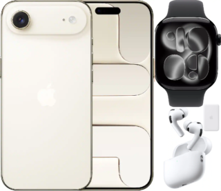 Bundle 1TB Apple iPhone Air New (Unlocked) Light Gold | iPhone Air MagSafe Battery | | White AirPods Pro 3 | Apple Watch Series 11 (GPS+Cellular) 46mm Jet Black Aluminum Case with Black Sport Band