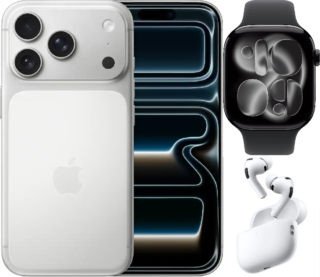 Bundle 1TB Apple iPhone 17 Pro Max New (Unlocked) Silver | White AirPods Pro 3 | Apple Watch Series 11 (GPS+Cellular) 42mm Jet Black Aluminum Case with Black Sport Band