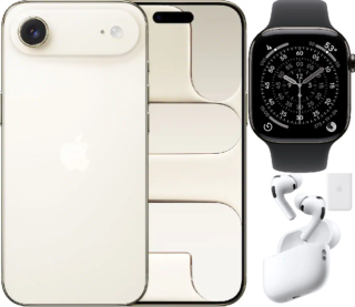 Bundle 1TB Apple iPhone Air New (Unlocked) Light Gold | iPhone Air MagSafe Battery  | White AirPods Pro 3 | Apple Watch Series 11 (GPS+Cellular) 42mm Titanium Case with Slate Black Sport Band