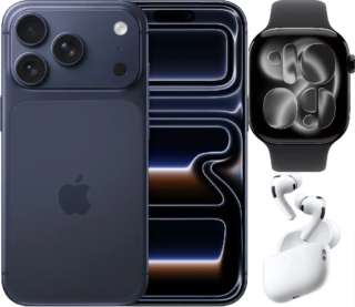 Bundle 1TB Apple iPhone 17 Pro Max New (Unlocked) Deep Blue | White AirPods Pro 3 | Apple Watch Series 11 (GPS+Cellular) 46mm Jet Black Aluminum Case with Black Sport Band