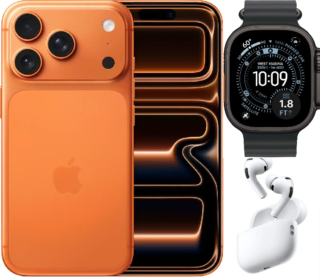 Bundle 1TB Apple iPhone 17 Pro Max New (Unlocked) Cosmic Orange | White AirPods Pro 3 | Apple Watch Ultra 3 (GPS+Cellular) 49mm Titanium Case with Black Ocean Band