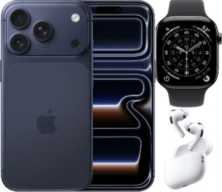 Bundle 1TB Apple iPhone 17 Pro Max New (Unlocked) Deep Blue | White AirPods Pro 3 | Apple Watch Series 11 (GPS+Cellular) 42mm Titanium Case with Slate Black Sport Band