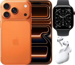 Bundle 1TB Apple iPhone 17 Pro Max New (Unlocked) Cosmic Orange | White AirPods Pro 3 | Apple Watch Series 11 (GPS+Cellular) 46mm Titanium Case with Slate Black Sport Band